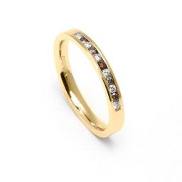 Hand made in either 18ct White or Yellow gold, a half eternity ring, channel set with white and chocolate diamonds.