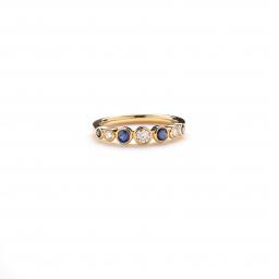 18ct Yellow Gold 'Bubble' Ring set with white diamonds and blue sapphires