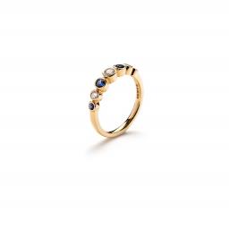18ct Yellow Gold 'Bubble' Ring set with white diamonds and blue sapphires