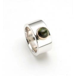 Beautifully solid Sterling Silver Ring with a green Tourmaline, set in 9ct Yellow Gold