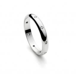 Handmade 9ct White Gold 'D' shaped band, set with 9 (1.5mm) Diamonds, equally spaced around the band.