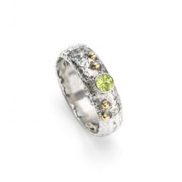 Sterling Silver Reticulated Peridot Ring with 18ct Gold Granulation