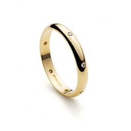 Handmade, 3mm, 9ct Yellow Gold band, incorporating 7 equally spaced, flush set, 1.5mm Diamonds.