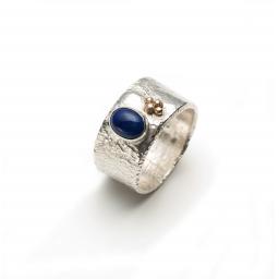 Sterling Silver Reticulated Ring with a Lapis Lazuli and 18ct Gold Granulation