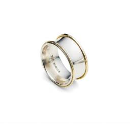 Handmade Sterling Silver Concave band with textured 18ct Yellow Gold edges.