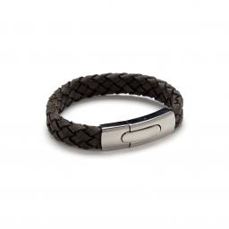 'Flat' Plaited Leather and Stainless Steel Bracelet