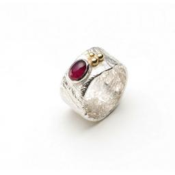 Sterling Silver Reticulated band, with Pink Tourmaline and 18ct Yellow Gold accents