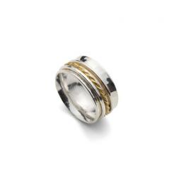Hand made Sterling Silver and 18ct Yellow Gold 'spinning' ring