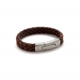 'Flat' Plaited Leather and Stainless Steel Bracelet