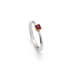 Handmade 18ct White Gold, tapered band, with 2.5mm square Ruby set into 18ct Yellow gold square cone shaped setting.
