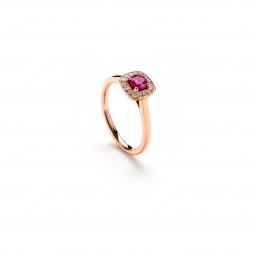 Stunning 18ct Rose Gold Ring, set with a single Ruby and Diamonds, in a square halo setting.