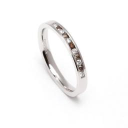 Hand made in either 18ct White or Yellow gold, a half eternity ring, channel set with white and chocolate diamonds.