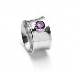Sterling Silver Wide Concave Ring set with an Amethyst