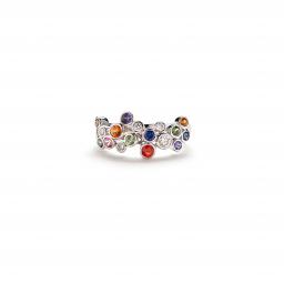 18ct White Gold band set with Red, Orange, Green and Blue Sapphires with White Diamonds