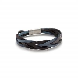 5 Strand Plaited Leather and Stainless Steel Bracelet