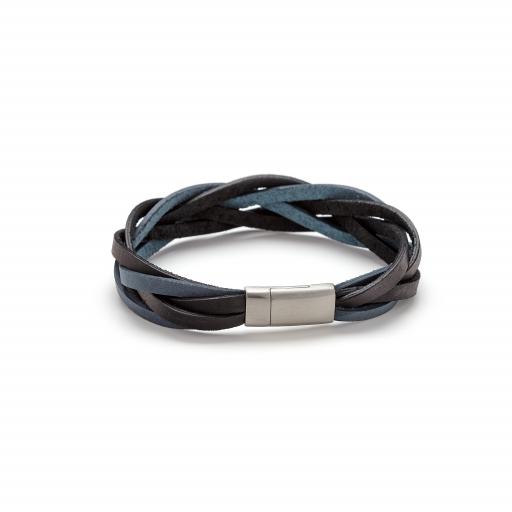5 Strand Plaited Leather and Stainless Steel Bracelet