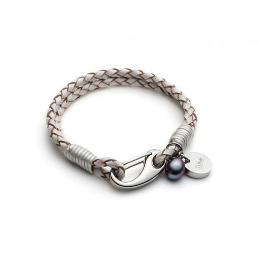Leather Tribal Bracelet with disc and freshwater pearl