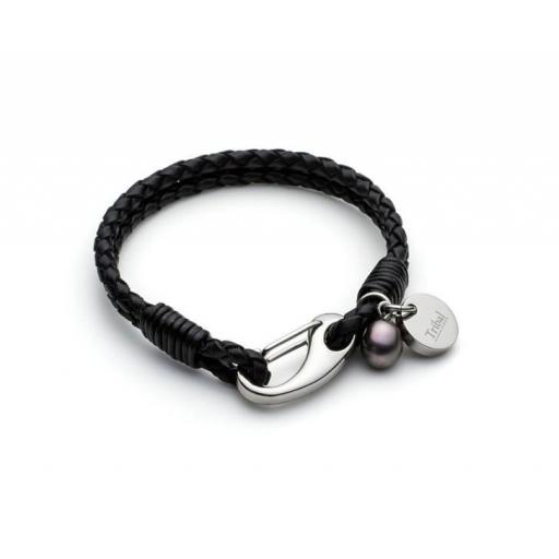 Leather Tribal Bracelet with disc and freshwater pearl
